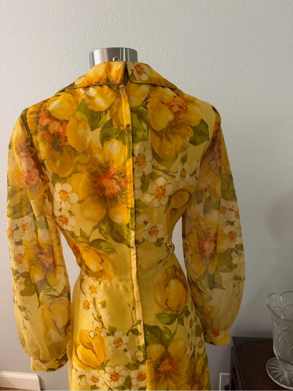 Women's Yellow Floral Long-Sleeve Dress